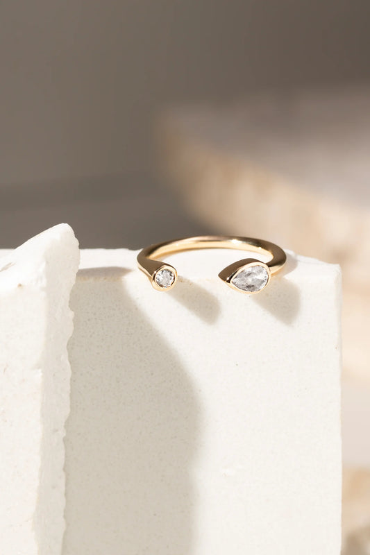 White Zircon Drop&Round Open Ring