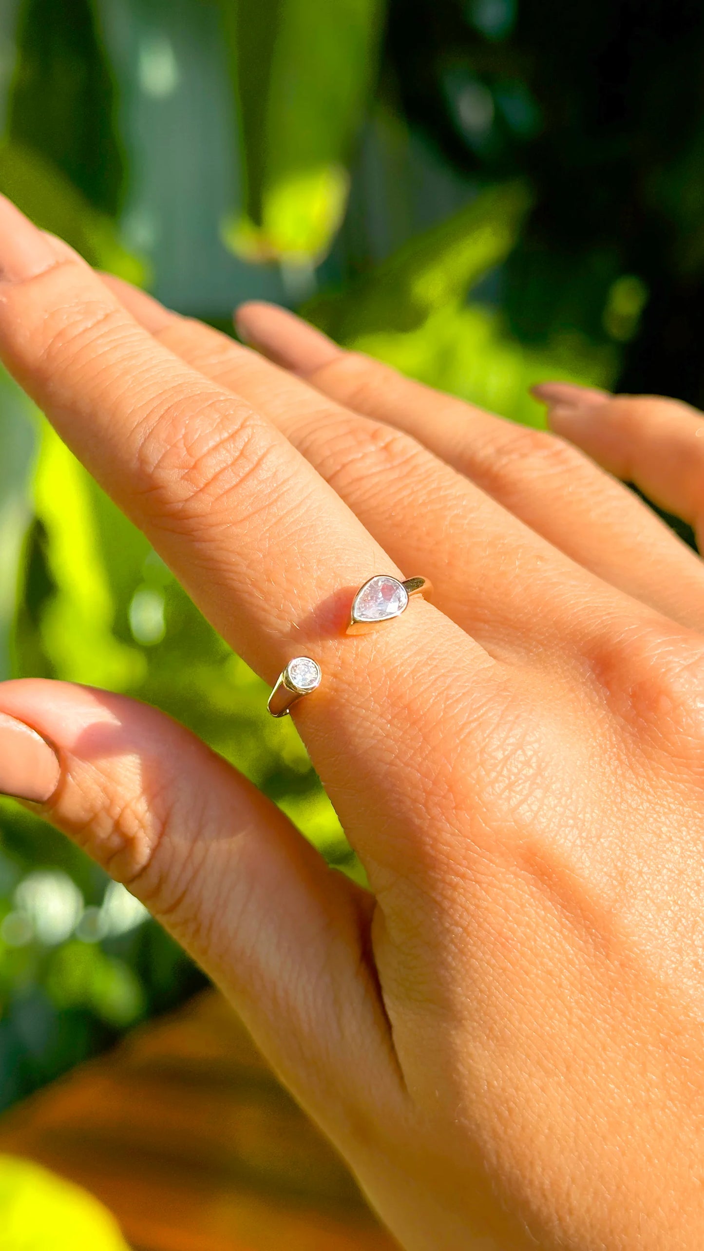 White Zircon Drop&Round Open Ring