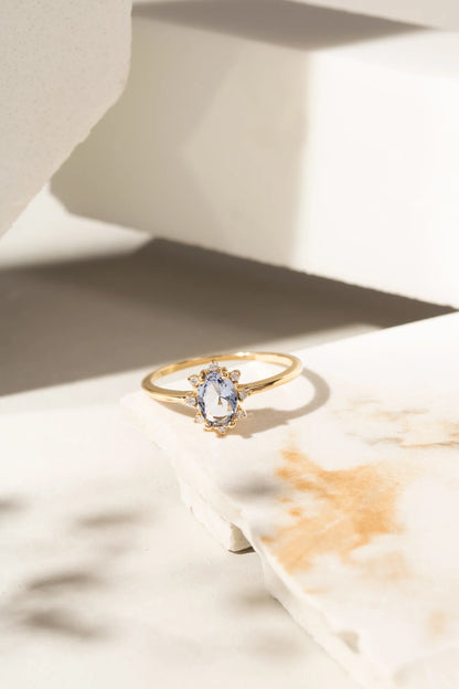 London Blue Crystal & White Zircon Ring