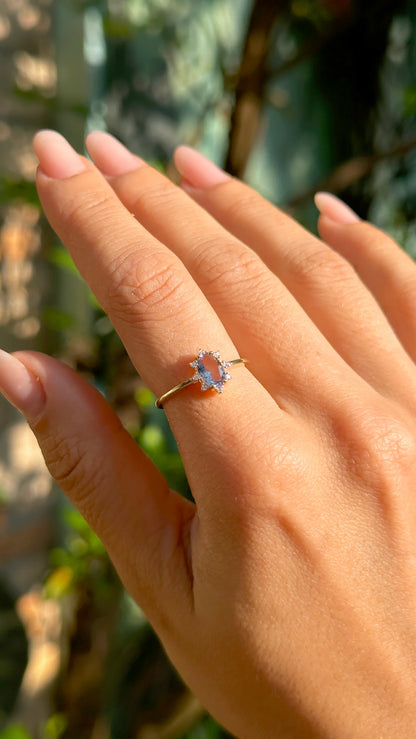 London Blue Crystal & White Zircon Ring