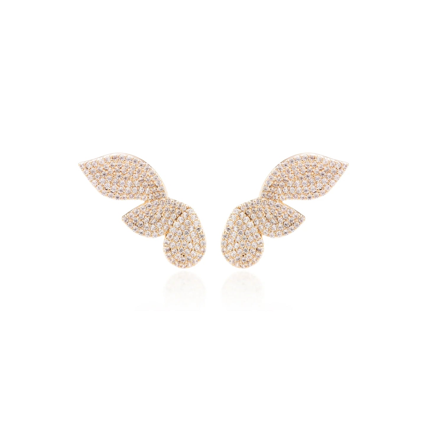 White Zircon Three Petals Earcuff Earrings