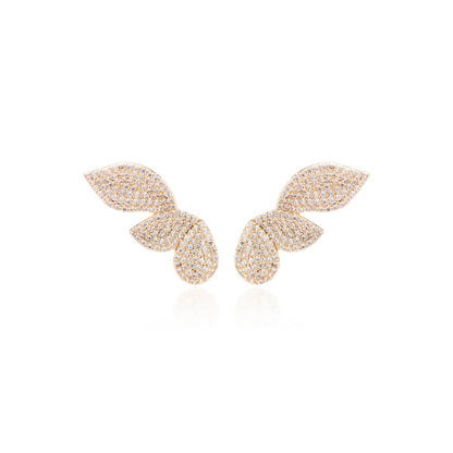 White Zircon Three Petals Earcuff Earrings