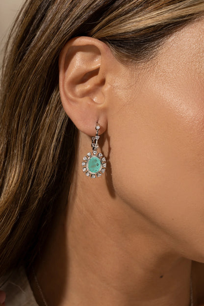 Tourmaline Fusion & White Zircon Hoop with Pendant Earrings