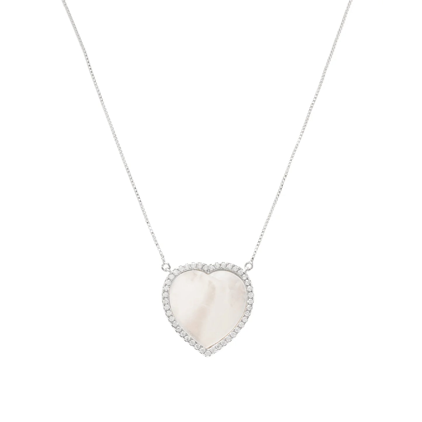 Mother of Pearl & White Zircon Heart Necklace