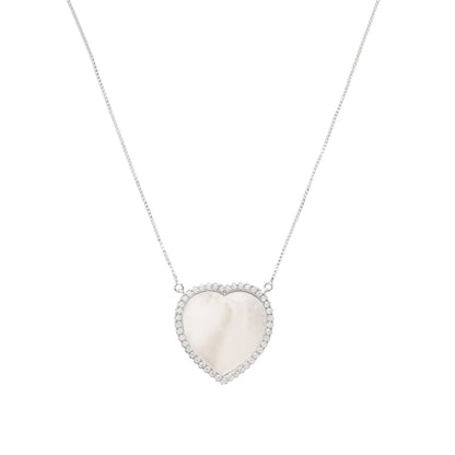 Mother of Pearl & White Zircon Heart Necklace