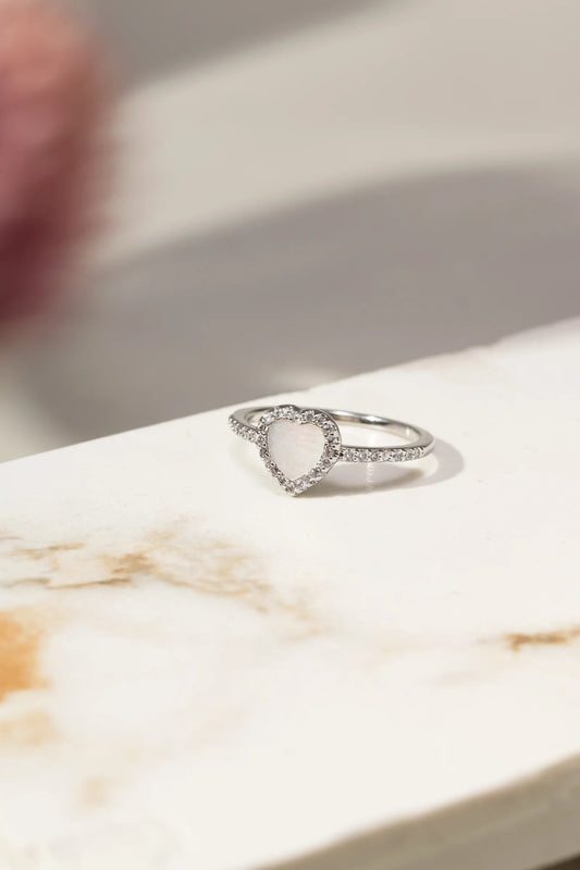 Mother of Pearl & White Zircon Heart Ring