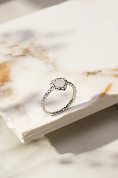 Mother of Pearl & White Zircon Heart Ring