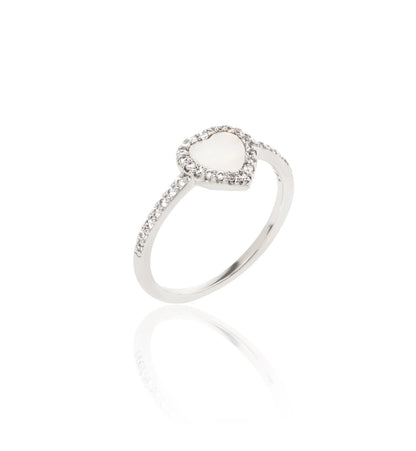 Mother of Pearl & White Zircon Heart Ring