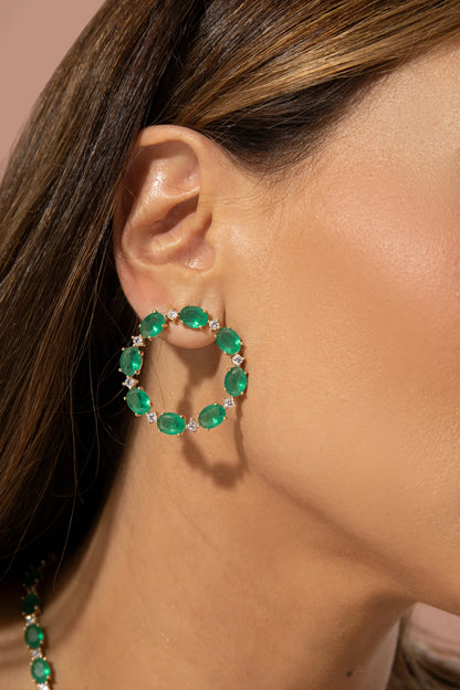 Emerald Crystal and White Zircon Circle Earrings