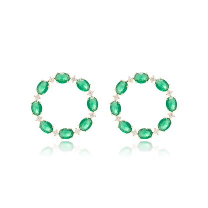 Emerald Crystal and White Zircon Circle Earrings