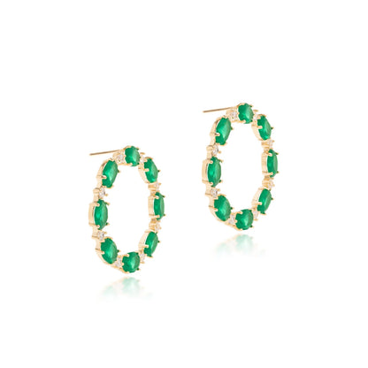 Emerald Crystal and White Zircon Circle Earrings