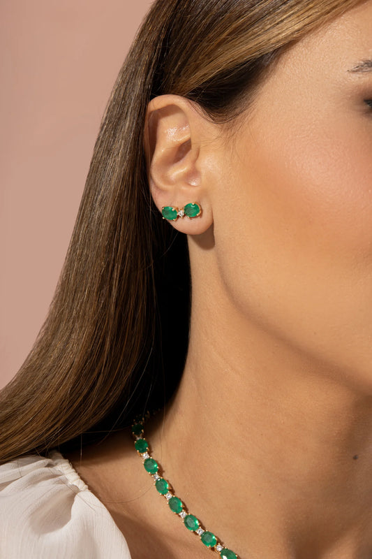Emerald Crystal and White Zircon Oval Earrings
