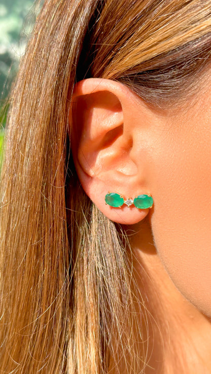 Emerald Crystal and White Zircon Oval Earrings