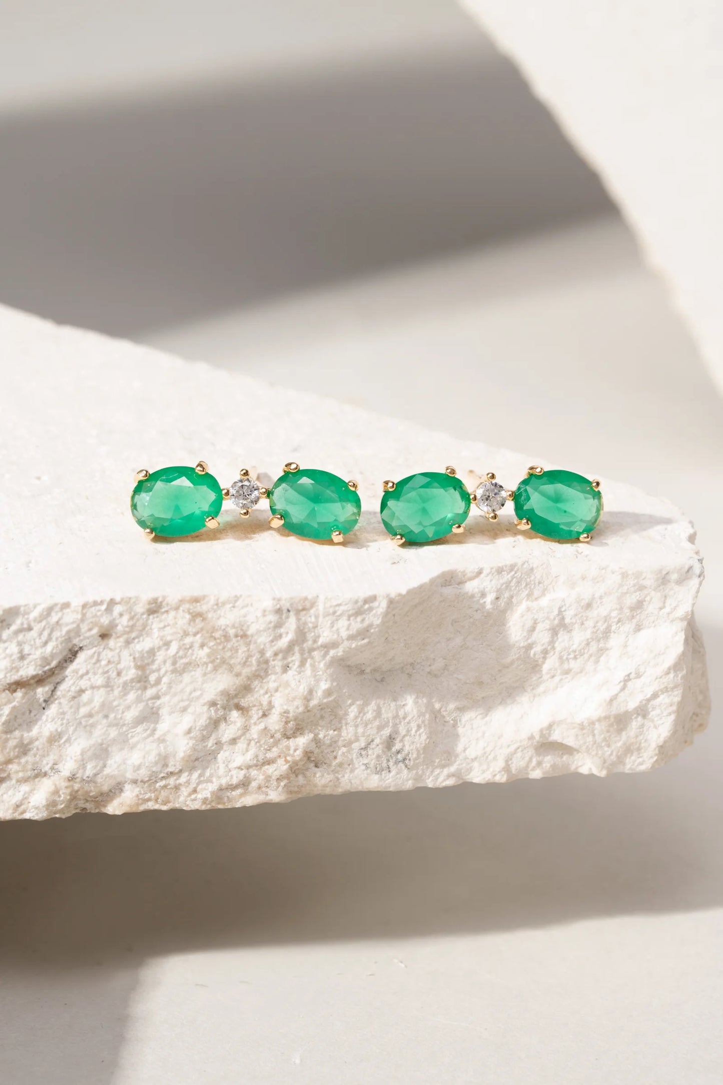 Emerald Crystal and White Zircon Oval Earrings