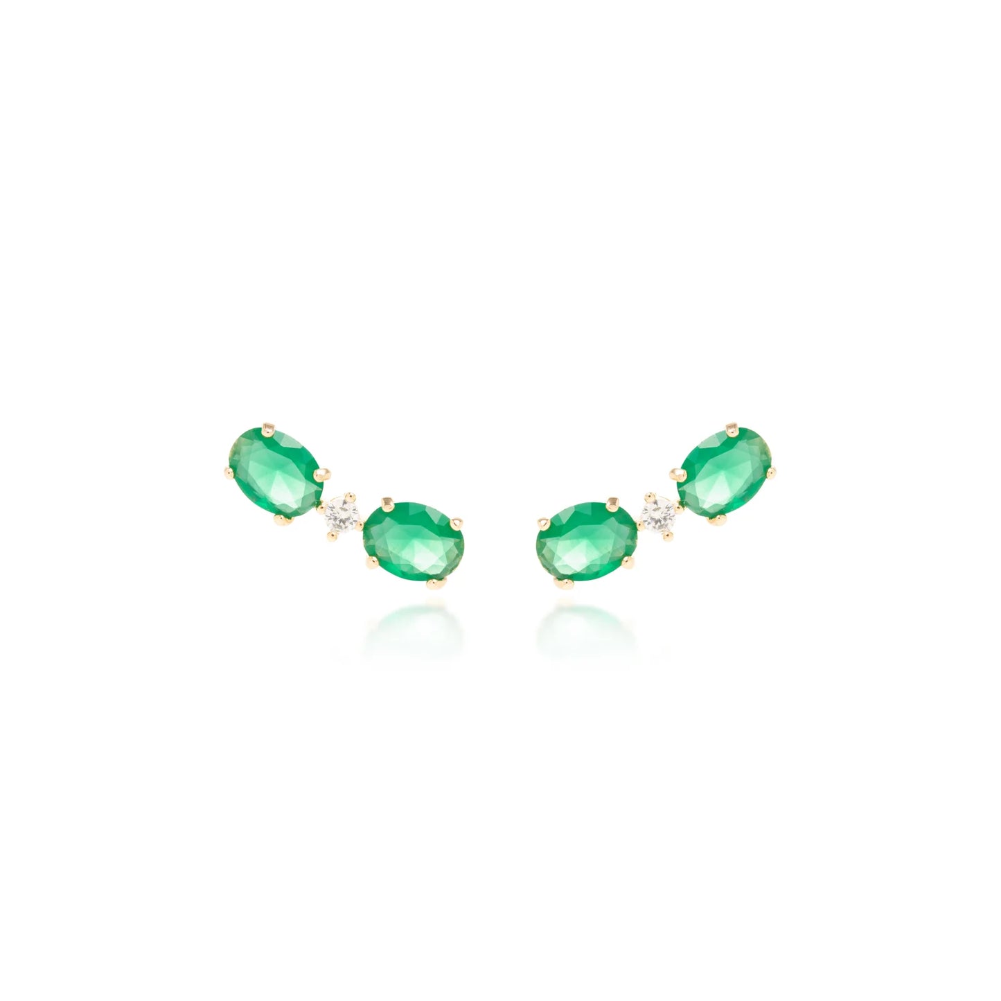 Emerald Crystal and White Zircon Oval Earrings