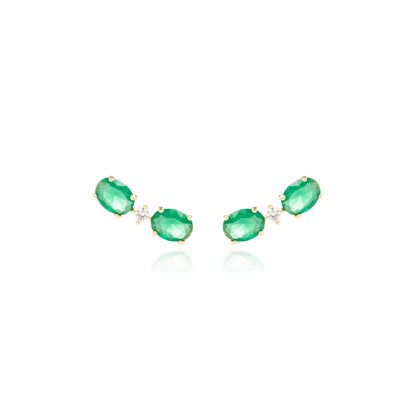 Emerald Crystal and White Zircon Oval Earrings