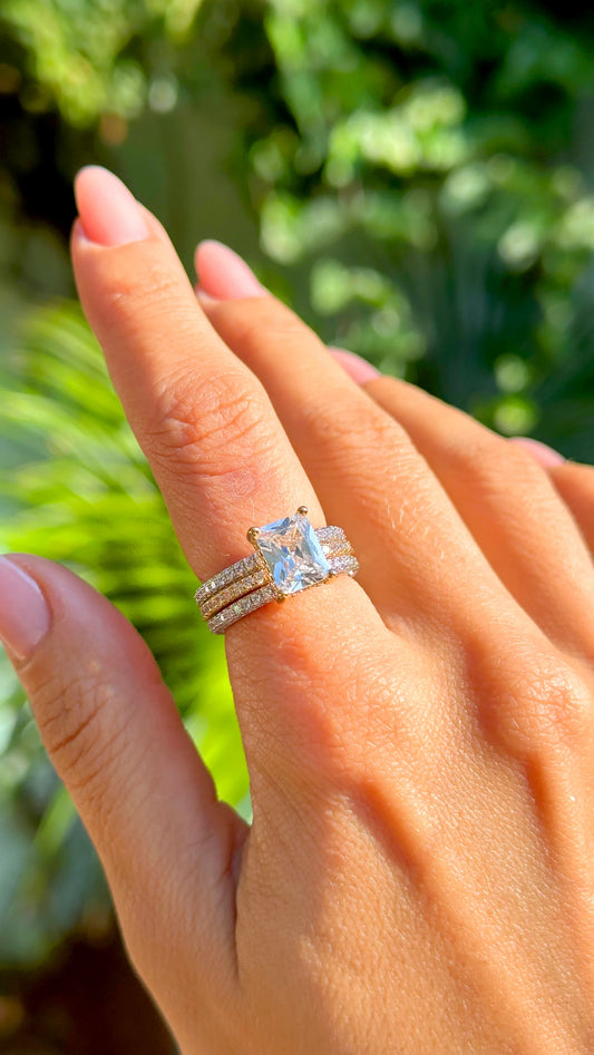 White Zircon Square Ring - Set with 3
