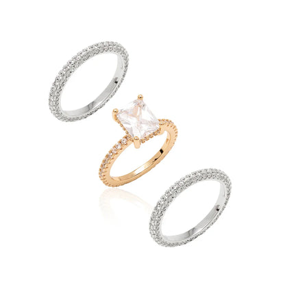 White Zircon Square Ring - Set with 3