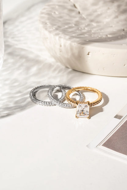 White Zircon Square Ring - Set with 3
