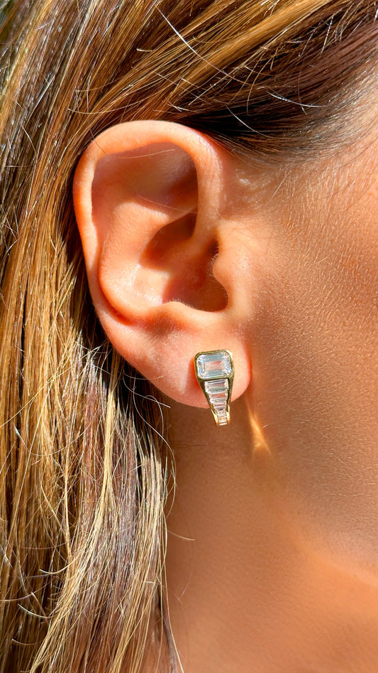 White Zircon Baguette Earrings with Hook