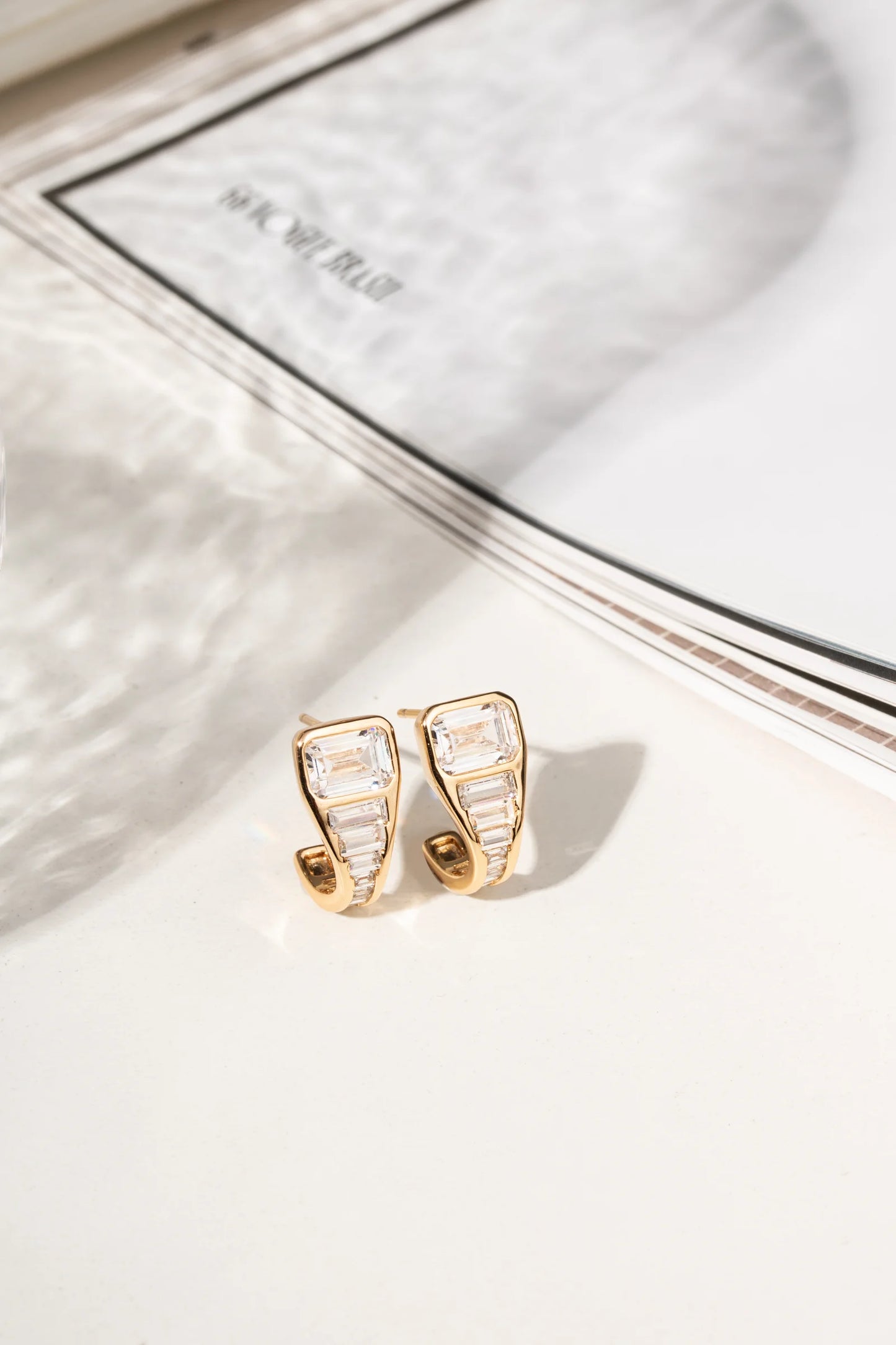 White Zircon Baguette Earrings with Hook