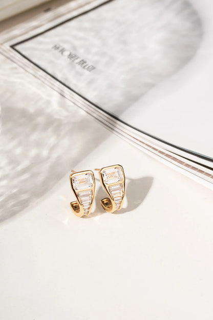 White Zircon Baguette Earrings with Hook
