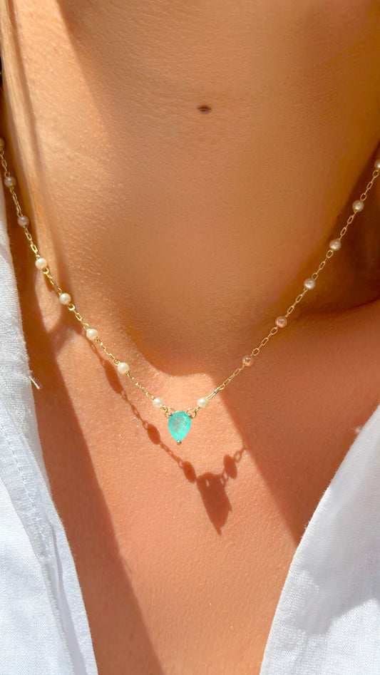 Tourmaline Fusion and Korean Peral Drop Necklace