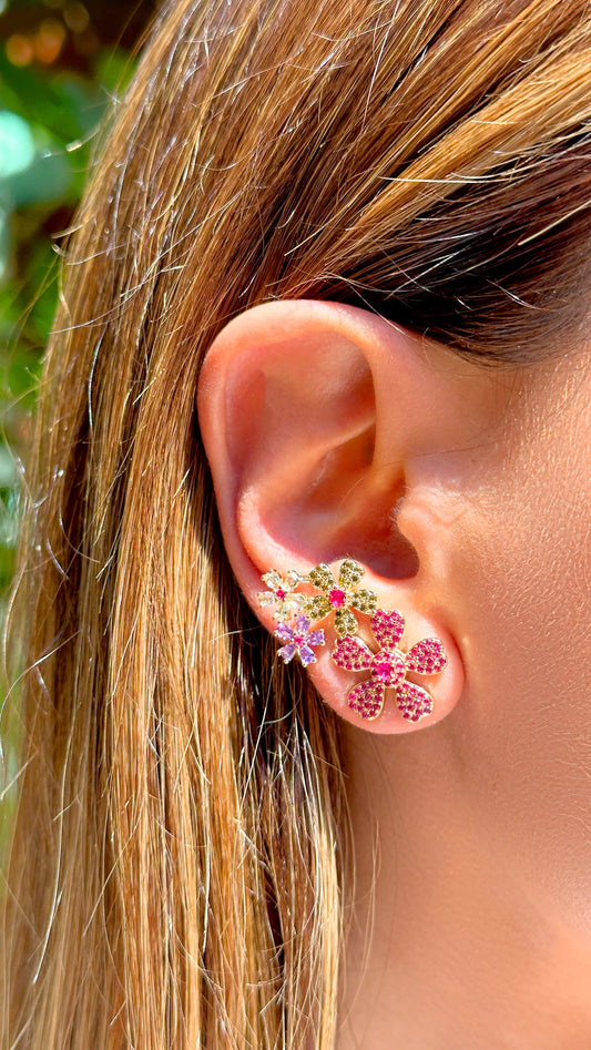 Blue Topaz and Amethyst Crystals Flowers Earcuffs