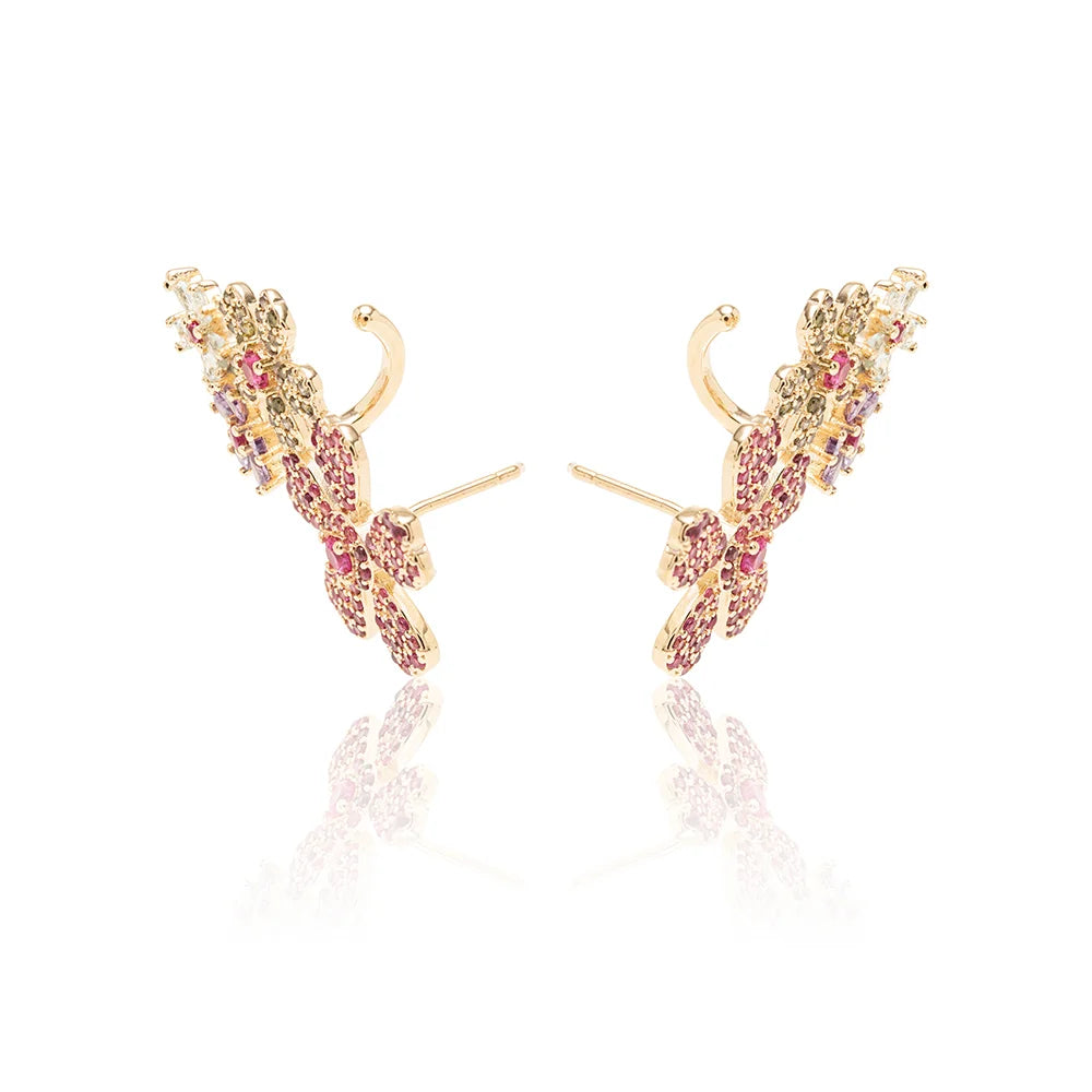 Blue Topaz and Amethyst Crystals Flowers Earcuffs