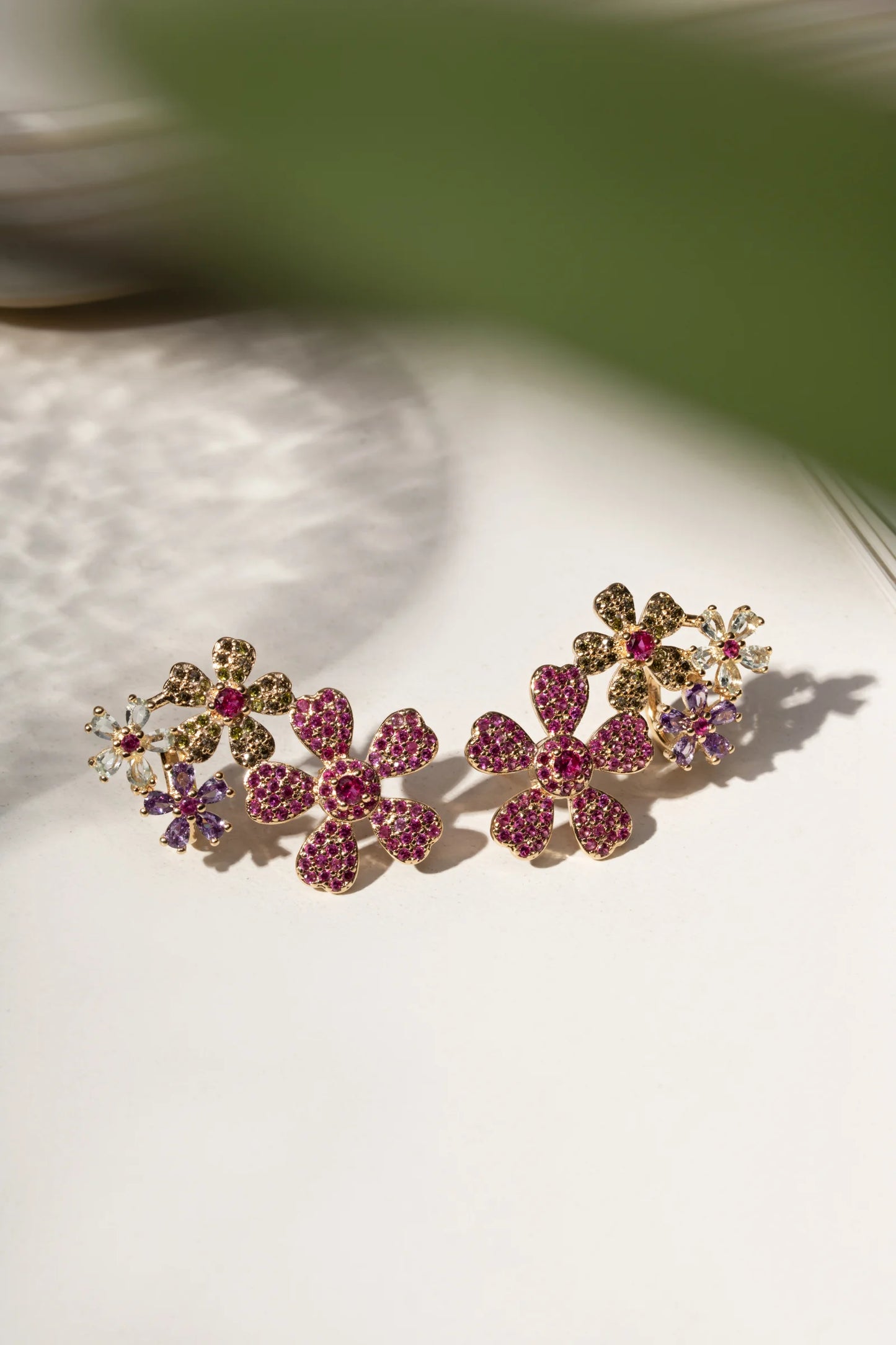 Blue Topaz and Amethyst Crystals Flowers Earcuffs