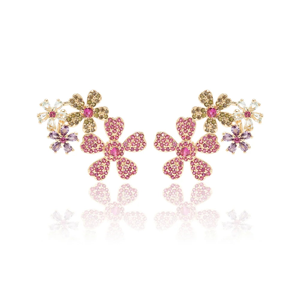 Blue Topaz and Amethyst Crystals Flowers Earcuffs