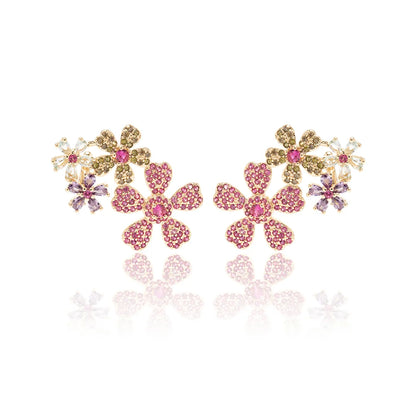 Blue Topaz and Amethyst Crystals Flowers Earcuffs