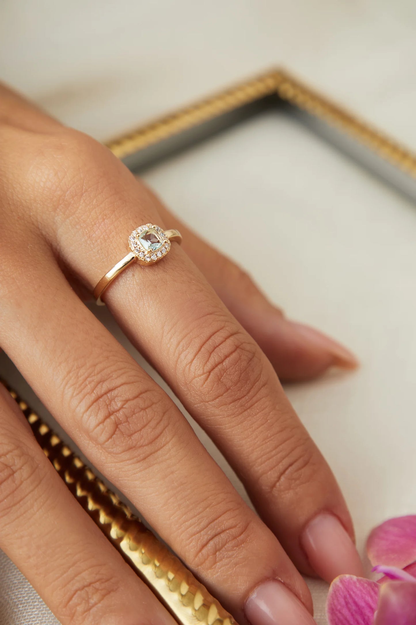 Blue Topaz Crystal & White Zircon Ring