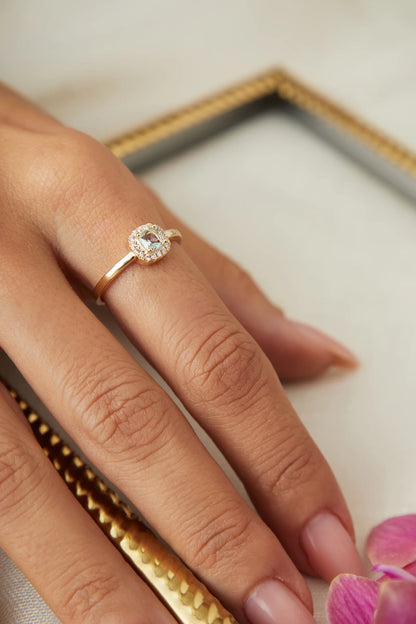 Blue Topaz Crystal & White Zircon Ring