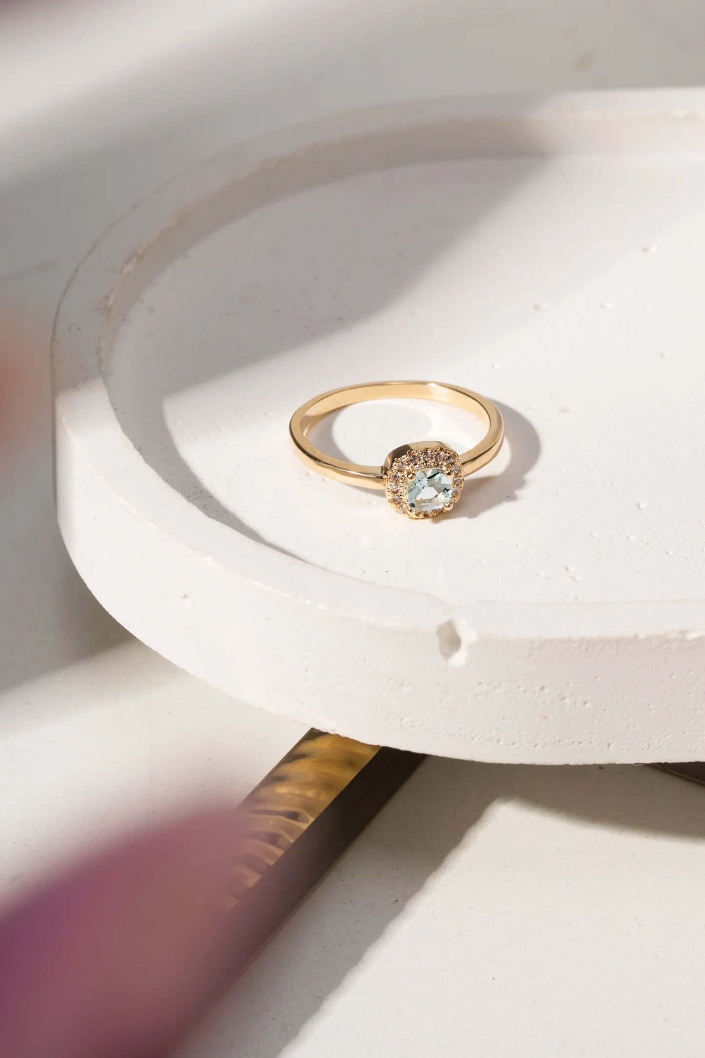 Blue Topaz Crystal & White Zircon Ring