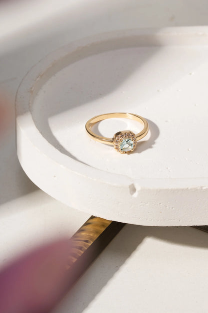 Blue Topaz Crystal & White Zircon Ring