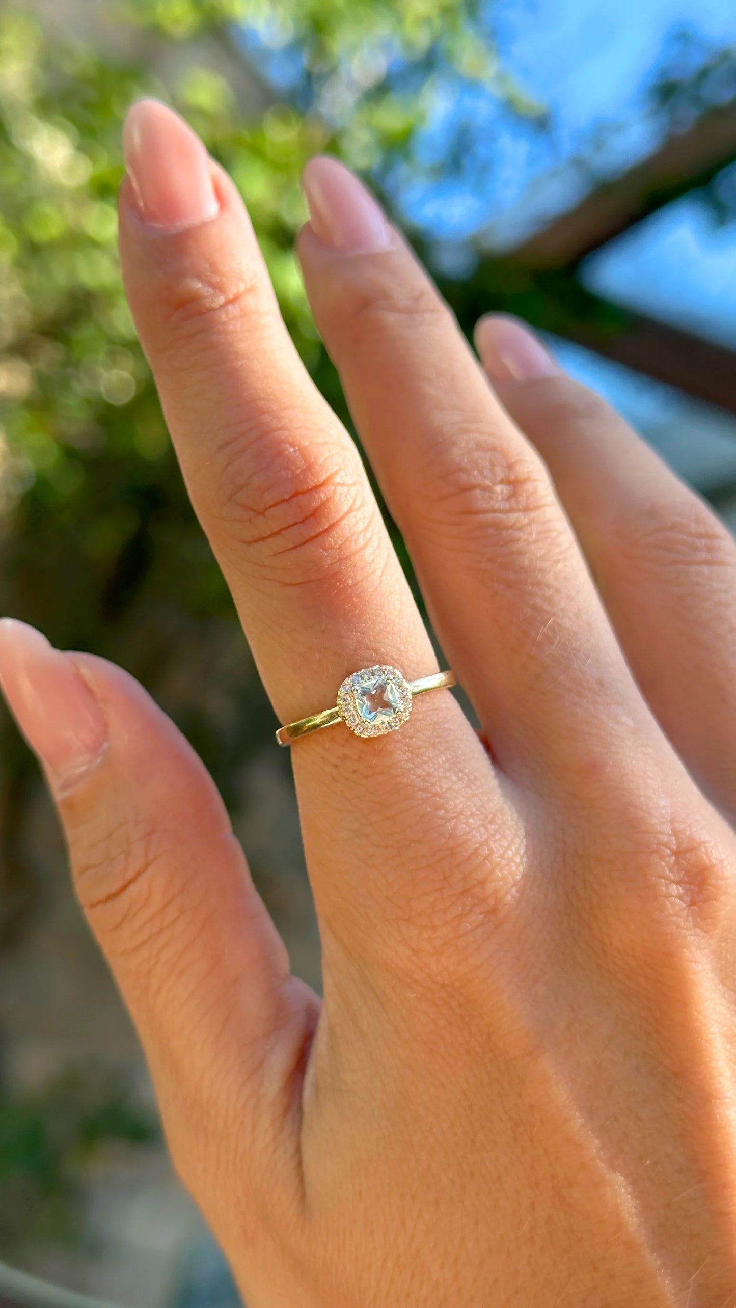 Blue Topaz Crystal & White Zircon Ring