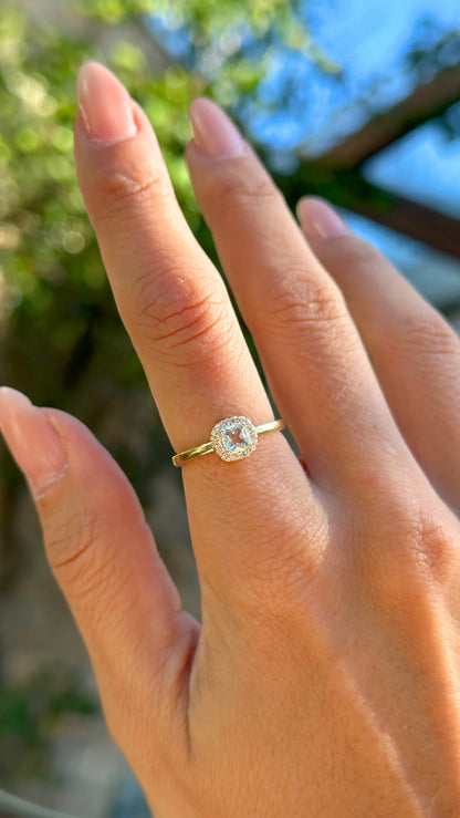 Blue Topaz Crystal & White Zircon Ring