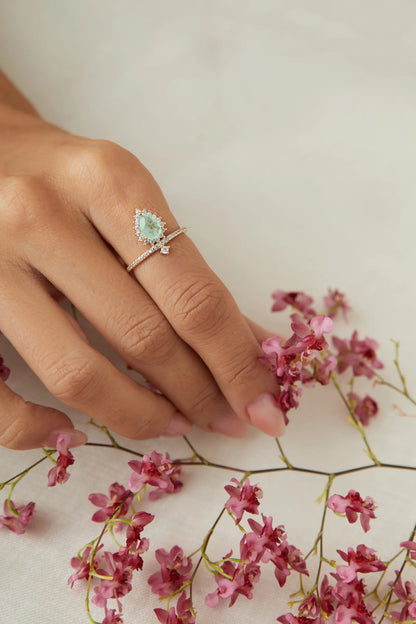 Colombian Emerald Fusion & White Zircon Ring