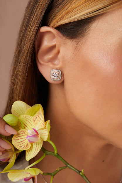 Pink & White Zircon Square Earrings