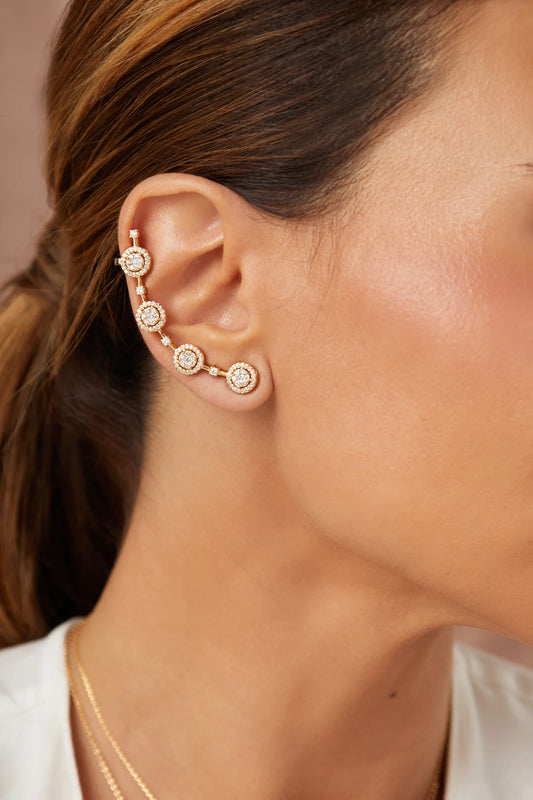 White Zircon Round Earcuff Earrings