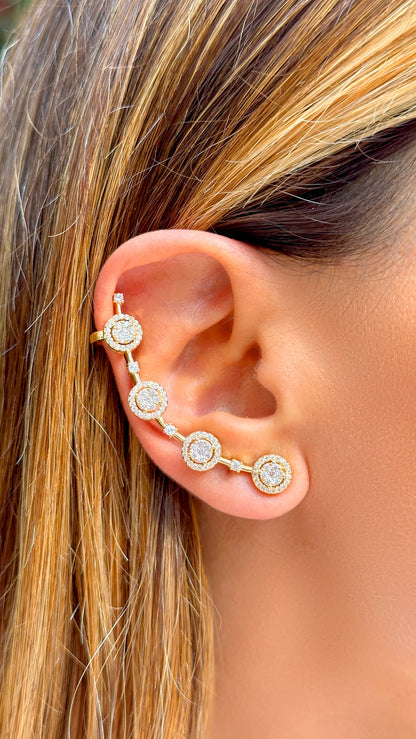 White Zircon Round Earcuff Earrings