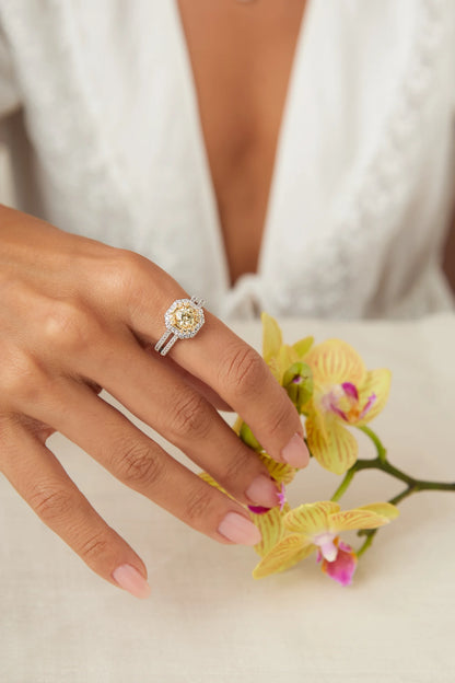 White and Yellow Baguette Zircon Square Ring
