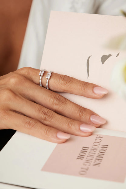 White Zircon Rectangle Ring Set