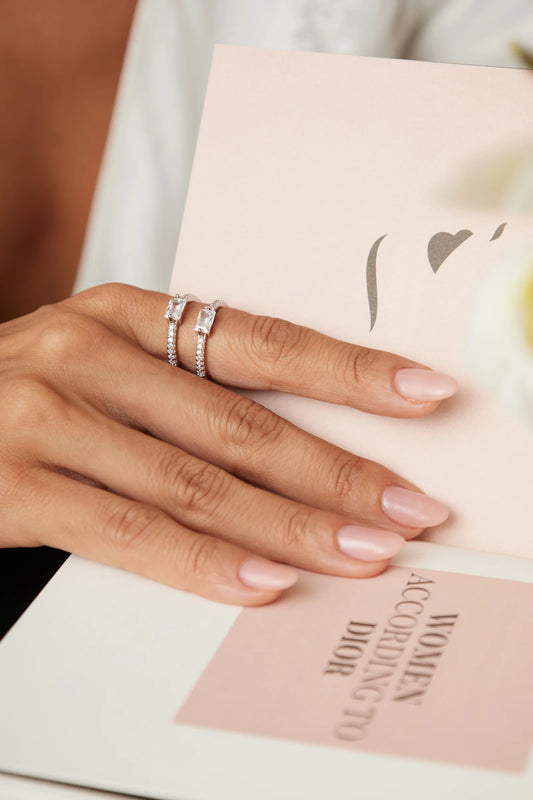 White Zircon Rectangle Ring Set