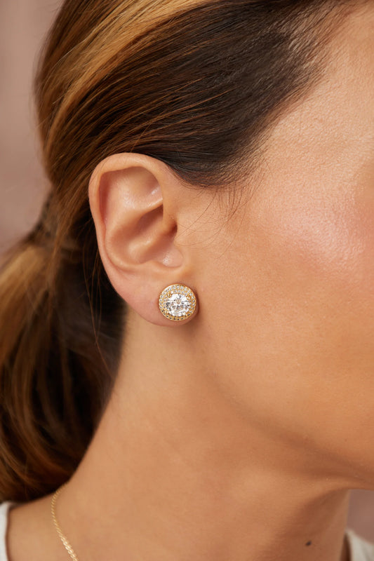 White Zircon Round Earrings
