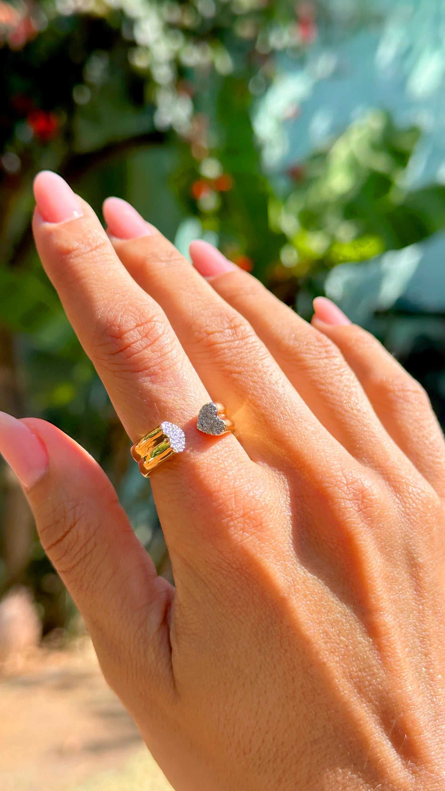 Mini Hearts studded with White Zircons Open Ring
