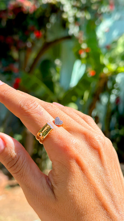 Mini Hearts studded with White Zircons Open Ring
