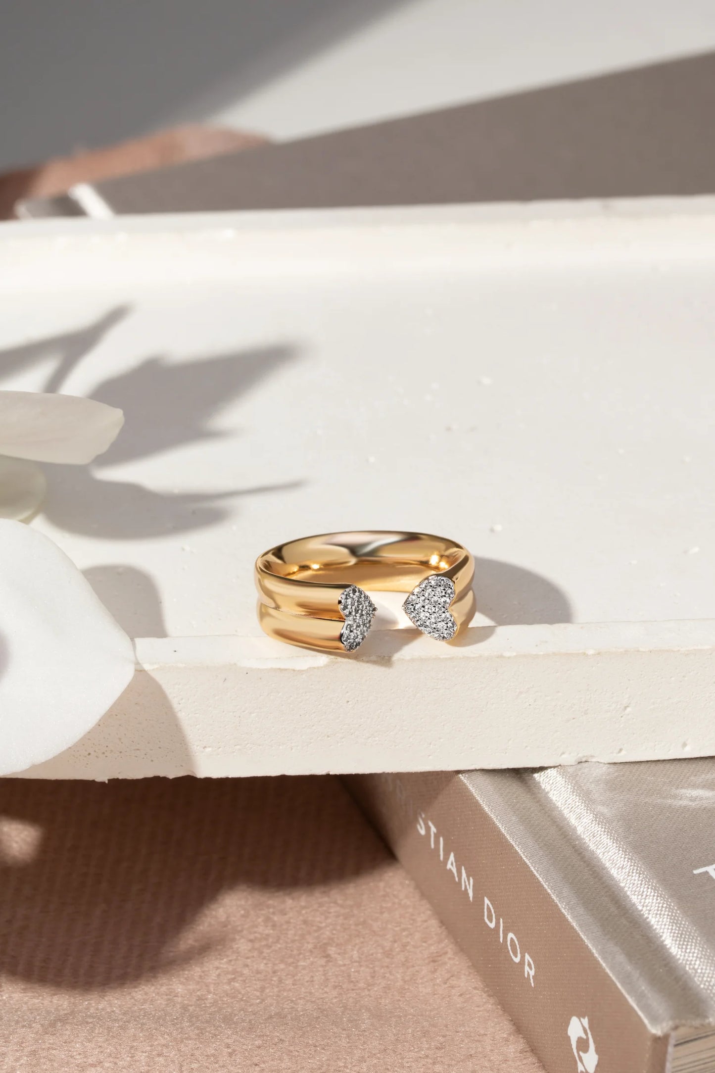 Mini Hearts studded with White Zircons Open Ring