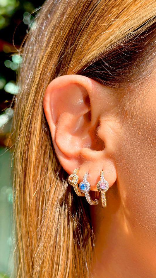 Citrine Crystal 14mm/Blue Topaz 16mm/Rose Quartz 18mm Earrings